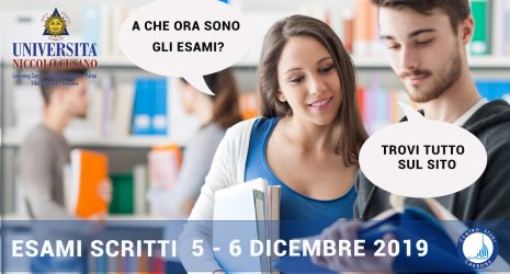Sedi e orari esami scritti giovedì 5 e venerdì 6 dicembre 2019